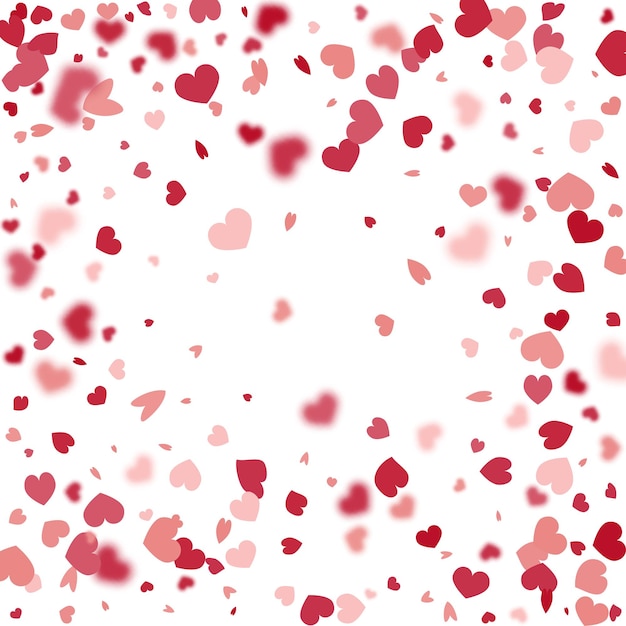 Hart achtergrond. Rode roze Valentijnsdag kaart met klassieke harten. Lege vintage confetti sjabloon. Exploderend als teken. Vectormalplaatje voor Moederdagkaart. 8 maart spandoek met plat hart.