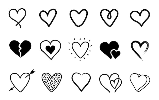 Hart doodle pictogramserie. hou van hand getrokken harten