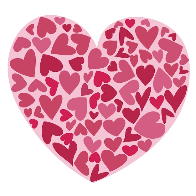 Hart een symbool van liefde en Valentijnsdag. Een groot hart gemaakt van kleine veelkleurige hartjes