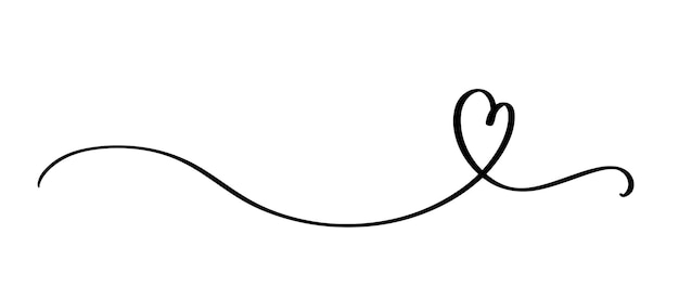 Hart en liefde swirl divider Hand getrokken schets doodle stijl continue lijn Krabbel hart draad vectorillustratie liefde en bruiloft concept