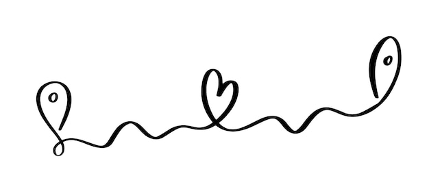 Hart en liefde swirl divider Hand getrokken schets doodle stijl continue lijn Krabbel hart draad vectorillustratie liefde en bruiloft concept