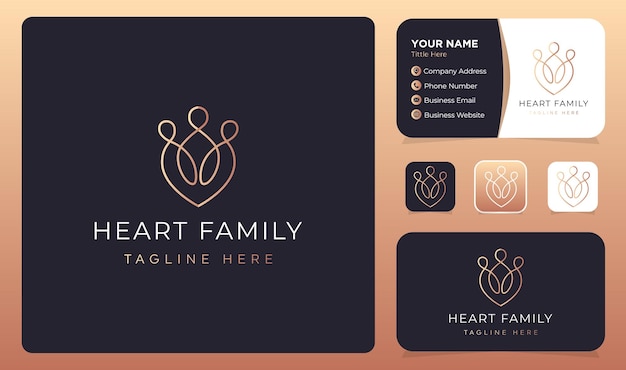 Hart familie spa wellness logo vector ontwerp met sjabloon voor visitekaartjes