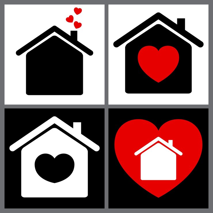 Vector hart gelukkig gezin huis huis liefde vereniging mededogen concept icoon logo element vector op witte achtergrond
