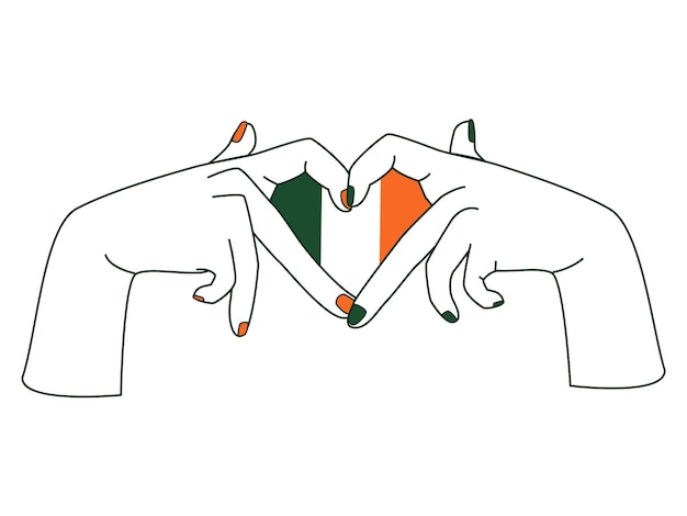 hart gemaakt van palmen, handen, vingers, vlag van ierland, thematische illustratie, st patrick's day