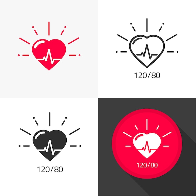 Hart gezondheidszorg medische pictogram vector met hartslag pols en bloeddruk pictogram platte cartoon