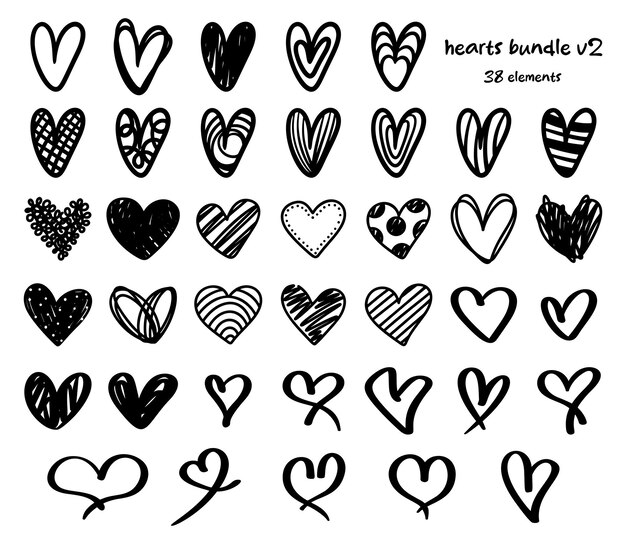 Hart hand getrokken doodle schets illustratie bundel