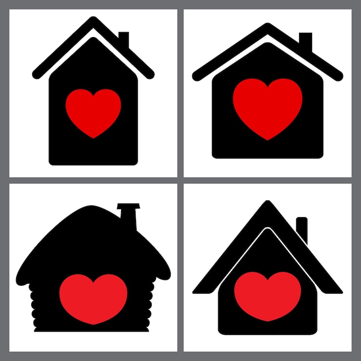 Vector hart in huis rood icoon liefde thuis symbool vector illustratie geïsoleerd op witte achtergrond