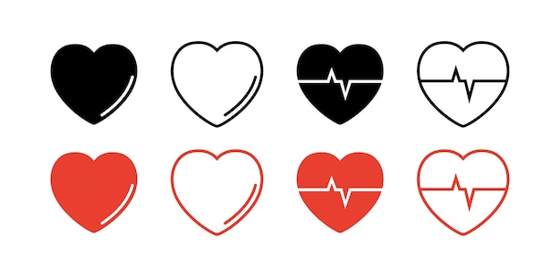 Hart ingesteld pictogram Zoals liefde cardiologie hartslag puls cardiogram beroerte beroerte beroerte hartaanval plus sympathie Ziel concept Vector lijn pictogram op witte achtergrond