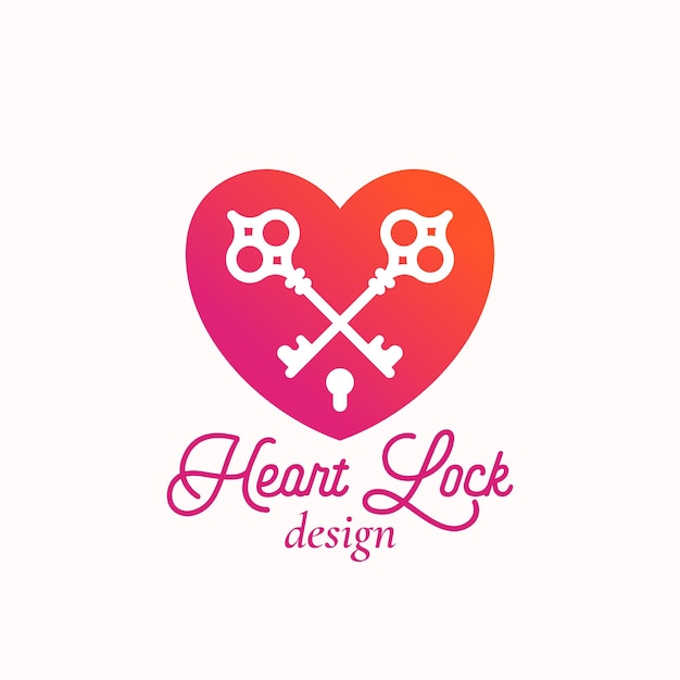 Hart Lock Abstract Vector Teken Symbool of Logo Sjabloon Hart en Sleutels Silhouet met Romantische Typografie
