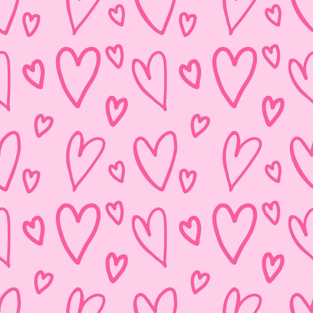 Hart met de hand getekend naadloos patroon op roze achtergrond voor het inpakken van valentine