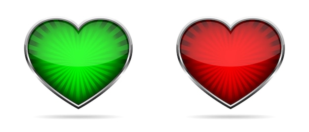 Hart pictogram. reeks glanzende harten in chromen frame.
