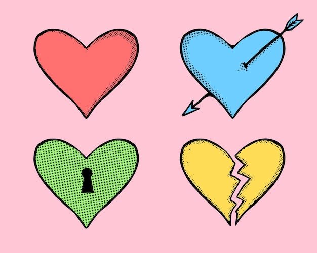 Vector hart pictogrammenset kleurrijke cartoon afbeelding gratis vector