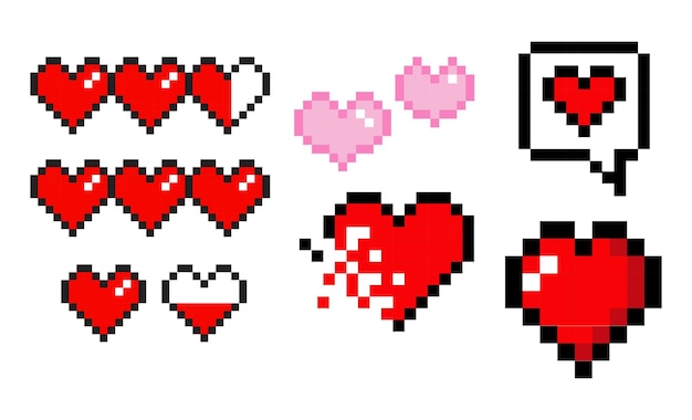 Hart pixel set valentines day element ontwerp vector