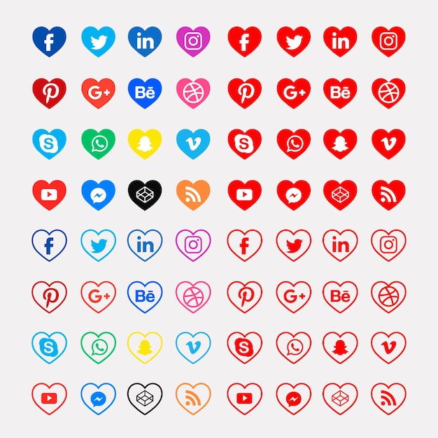 Hart Social media iconen set