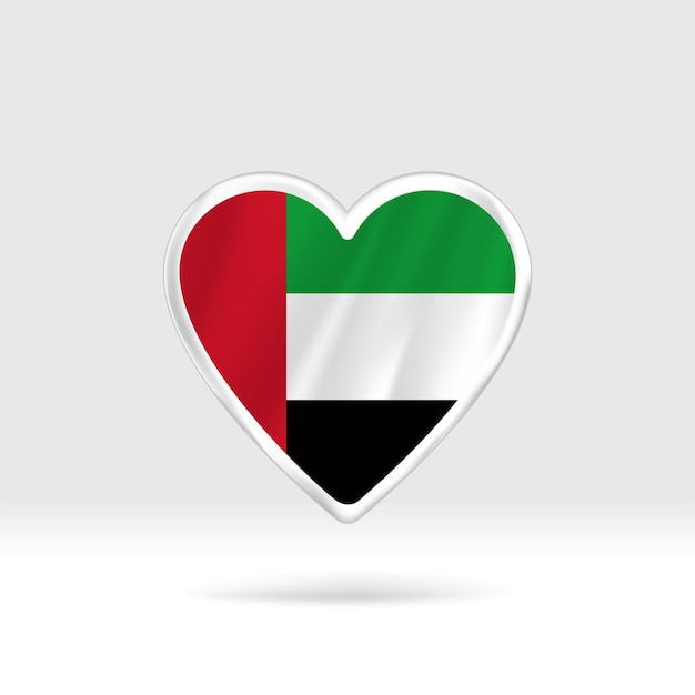 Hart van de vlag van de verenigde arabische emiraten. zilveren knop hart en vlag sjabloon. eenvoudig bewerken en vector