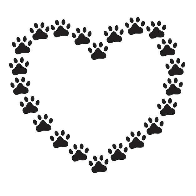 Vector hart van poten sporen van honden of katten vector silhouet van een hart het concept van liefde voor dieren