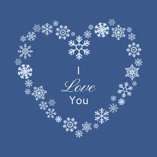 Hart van sneeuwvlokken voor een liefdesverklaring. ik houd van je.