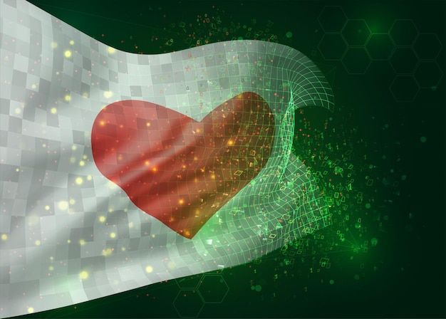 Hart voor Valentijnsdag op vector 3D-vlag op groene achtergrond met veelhoeken en gegevensnummers