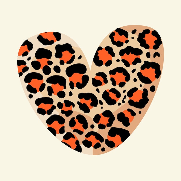Hart vorm luipaard huid patroon platte vectorillustratie in retro stijl