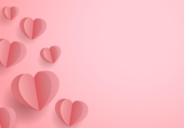 Vector hart vorm origami kunst op roze achtergrond, 3d-ontwerp illustratie.