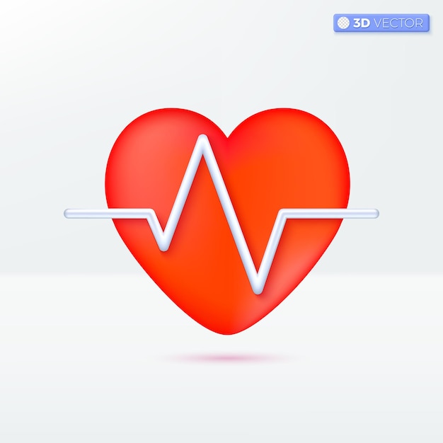 Hartslag pictogram symbolen pulse lijn cardiogram medische cardiale hulp gezonde levensstijl concept 3d vector geïsoleerde illustratie ontwerp cartoon pastel minimalistische stijl voor ontwerp ux ui print advertentie