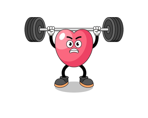 Vector hartsymbool mascotte cartoon optillen van een barbell