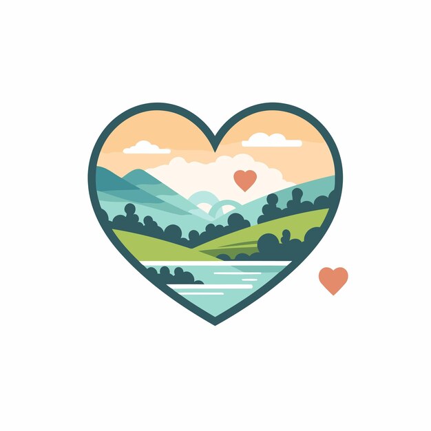 Vector hartvorm met bergen rivier en heuvels vector illustratie in platte stijl