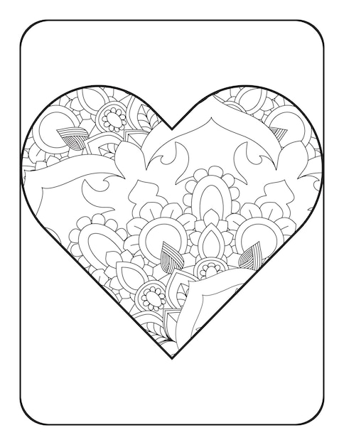 Hartvorm met bloemenmandalapatroon Hart kleurplaat Kleurplaat voor volwassenen