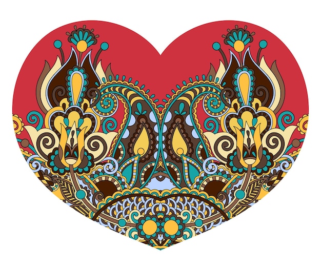 Hartvorm van kant met etnisch bloemenpaisley-ontwerp voor huwelijksuitnodiging voor Valentijnsdag