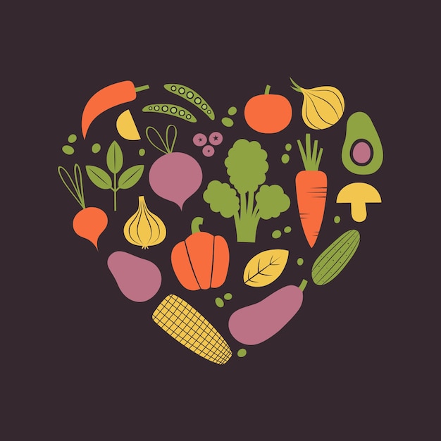 Hartvorm van verse groenten. Liefde voor gezond, biologisch, veganistisch voedselconcept.