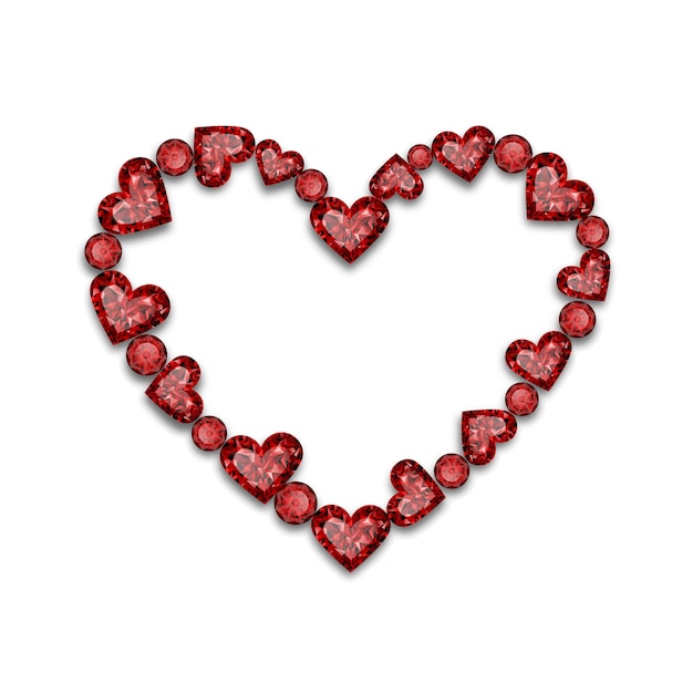 Hartvormig frame met rode robijnen Frame met hartvormige robijnen