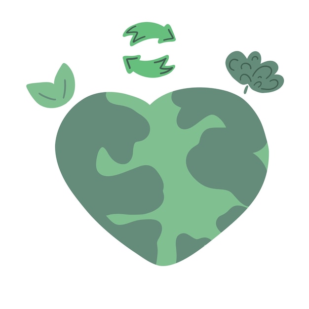 Vector hartvormig icoon planeet aarde met icoonen van recycling.