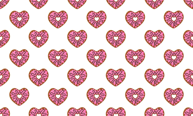 Hartvormige donuts naadloze achtergrondpatroon Zoete donuts voor Valentijnsdag naadloos patroon