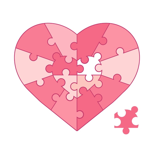 Hartvormige puzzelmateriaal Hartpuzzel Icoon of symbool geïsoleerd op witte achtergrond Valentijnsdag liefde romantiek en relaties Vector illustratie