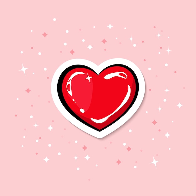 Hartvormige sticker Hart in pop-artstijl met roze glitterachtergrond