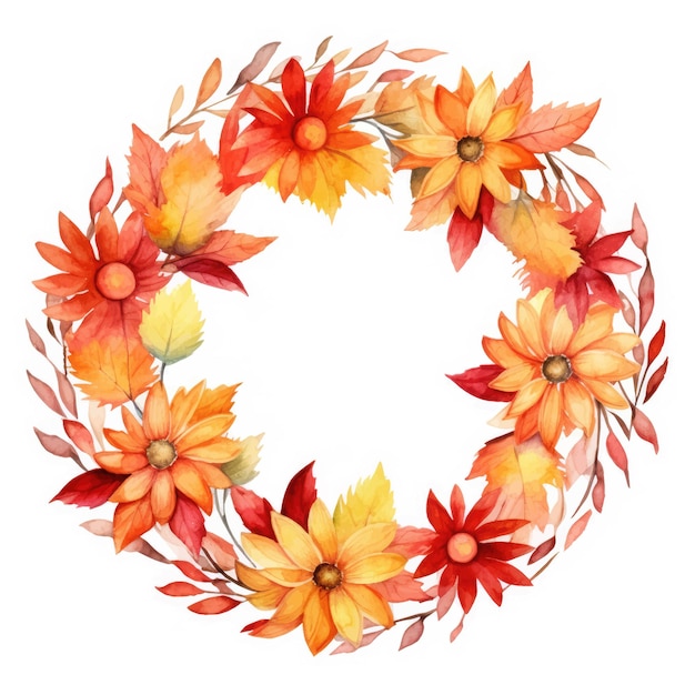 Harvest autumn wreath on white background Watercolour illustration with place for save date