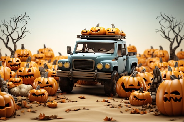 Harvest Memories Oil Painting of Red Truck and Pumpkin for Thanksgiving