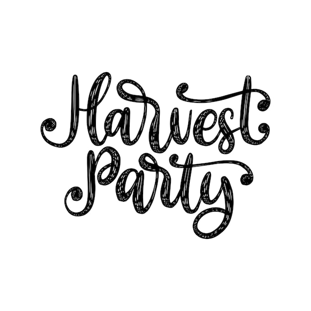 Harvest party, hand lettering on white background. vector calligraphic illustration for thanksgiving invitation, greeting card template.