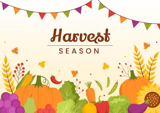 カボチャの秋と農場での季節農業の収穫シーズン ベクトル イラスト