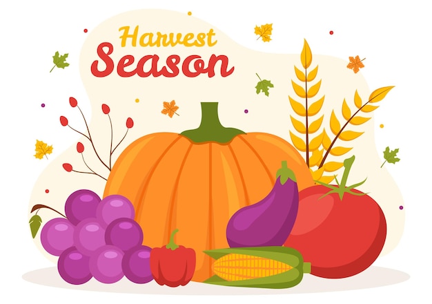 Harvest Season Vector Illustration with Autumn of Pumpkins and Seasonal Agricultural on a Farm