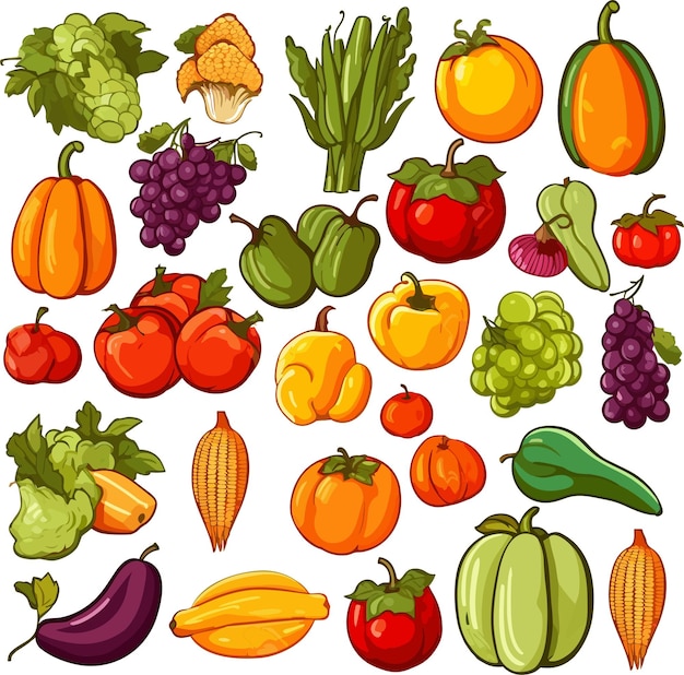 Vector harvest vegetables and fruits clipart fall harvest vegetables and fruits autumn harvest vegetable