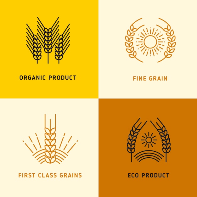 Vector harvesting vector logos with wheat grains