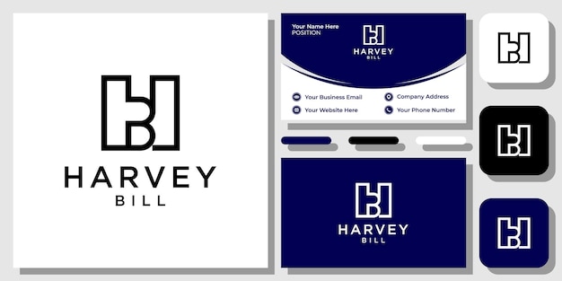 Harvey Bill 이니셜은 명함 템플릿이 있는 단순하고 고유한 깨끗한 이름입니다.
