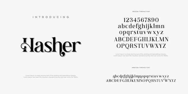 Hasher 추상 패션 글꼴 알파벳 타이포그래피 서체 대문자 소문자 및 숫자