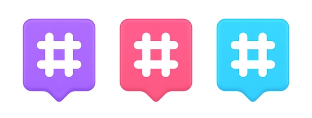 Vector hashtag button social network media communication symbol internet message key 3d icon