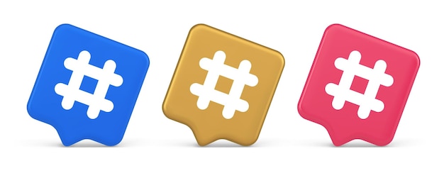 Vector hashtag button social network media communication symbol internet message key 3d icon