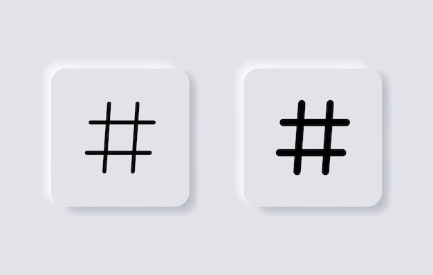 Hashtag icon populair trending symbool in neumorphism buttons ui user interface icons