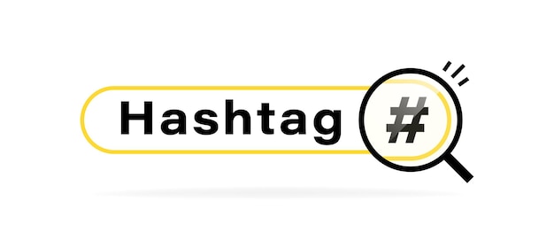 Etichetta hashtag barra dei messaggi con lente di ingrandimento concetto di design del logo illustrazione vettoriale