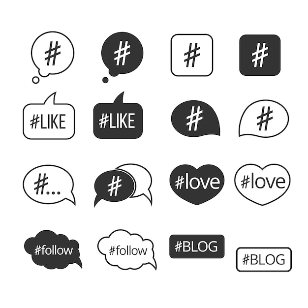 Hashtag post social media icons set