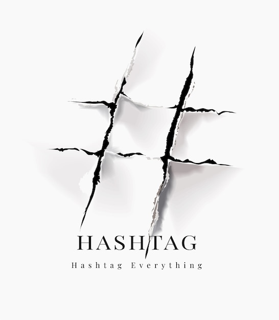 Hashtag slogan su carta strappata nell'illustrazione del segno hashtag